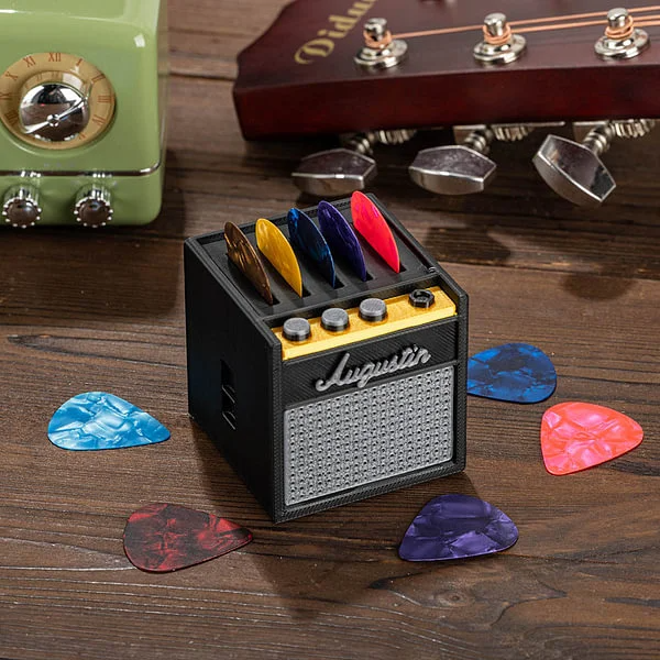 Personalised 3D Printing Retro Guitar Amp Shape Guitar Picks Holder Plectrum Storage Box with Name Birthday Gift for Musician Guitar Player