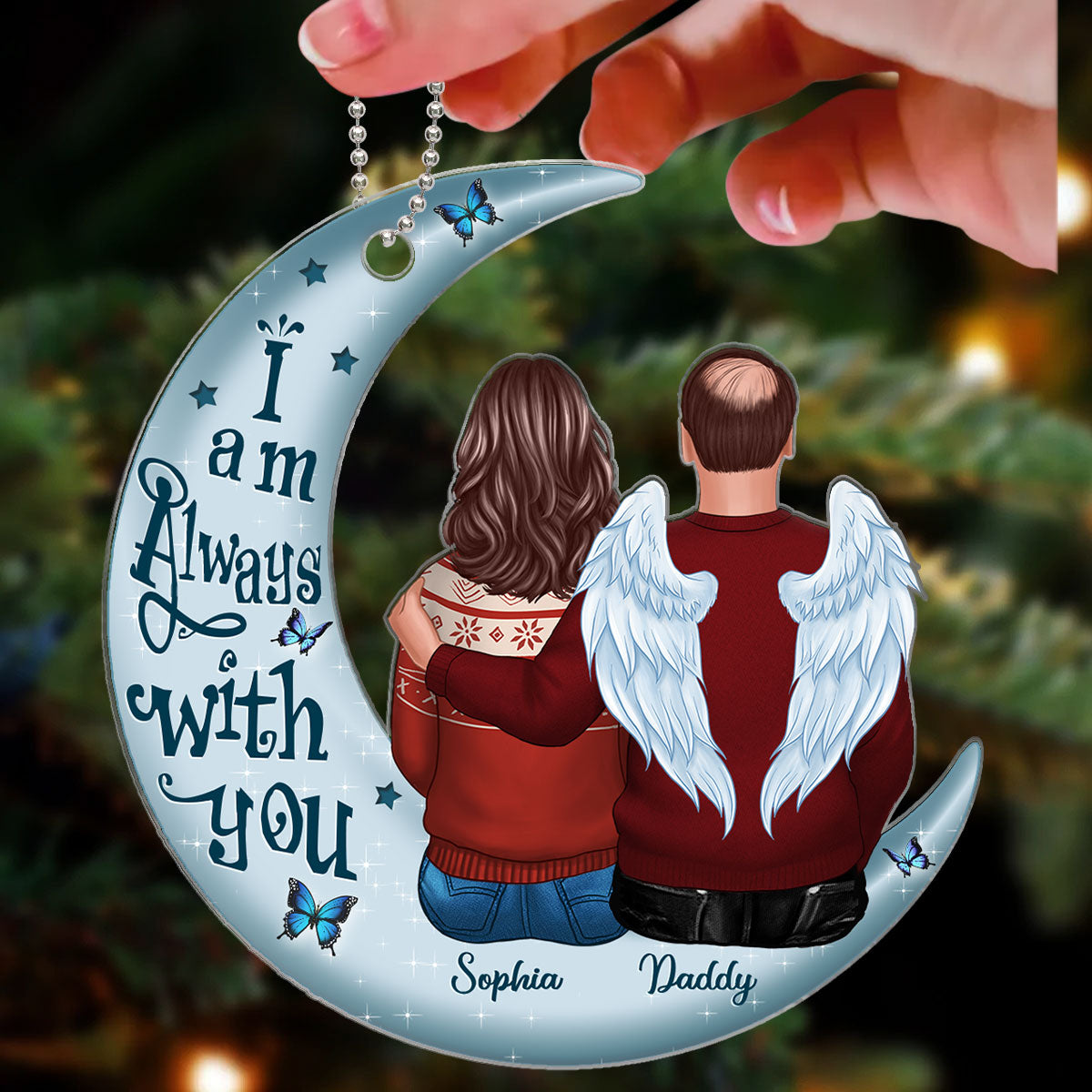 Family Memorial Sitting On Moon Personalized Custom Shape Acrylic Ornament