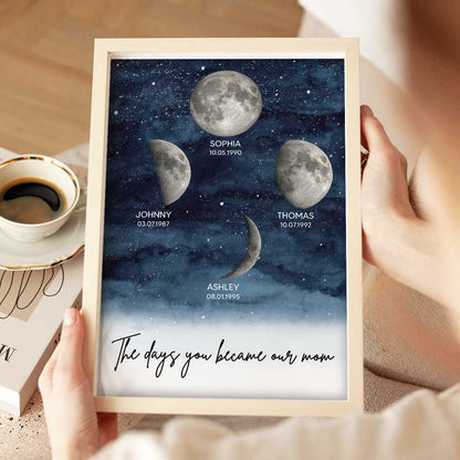 Starry Night Customize Birth Moon Phase The Day You Became Mom Personalized Poster, Heartfelt 2025 Mother's Day Gift