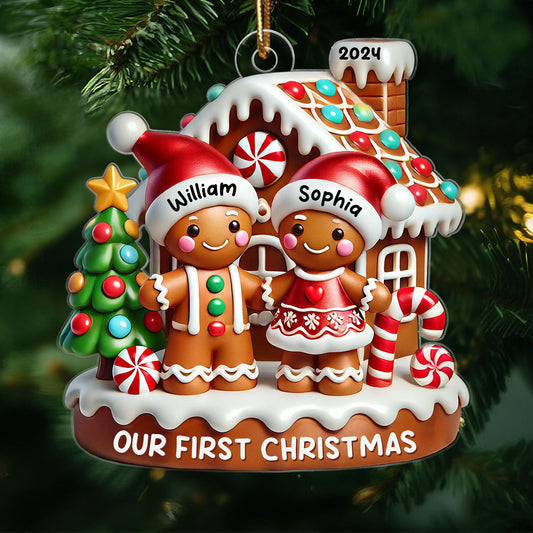 Gingerbread Couple Gingerbread House Polished 3D Effect Personalized Acrylic Ornament