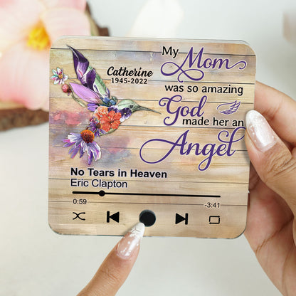 Hummingbird My Mom Was So Amazing God Made Her An Angel Personalized Music Fridge Magnet, Memorial Keepsake, Remembrance Gift