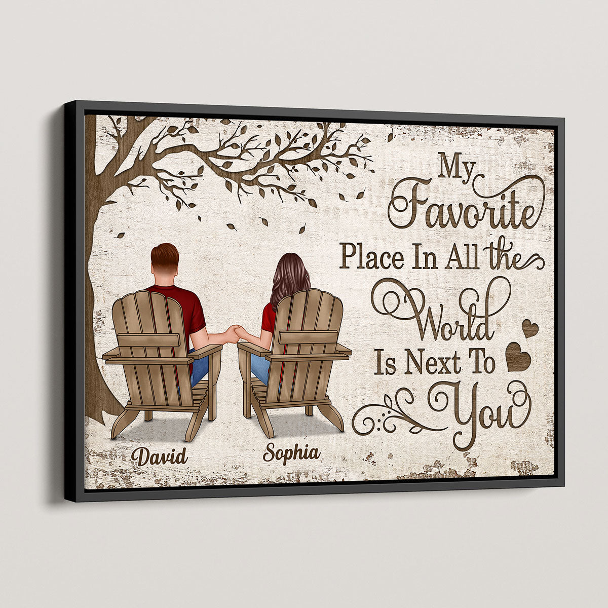 Back View Couple Sitting Under Tree Gift For Him For Her Personalized Horizontal Poster, Anniversary Gift for Your Loved Ones