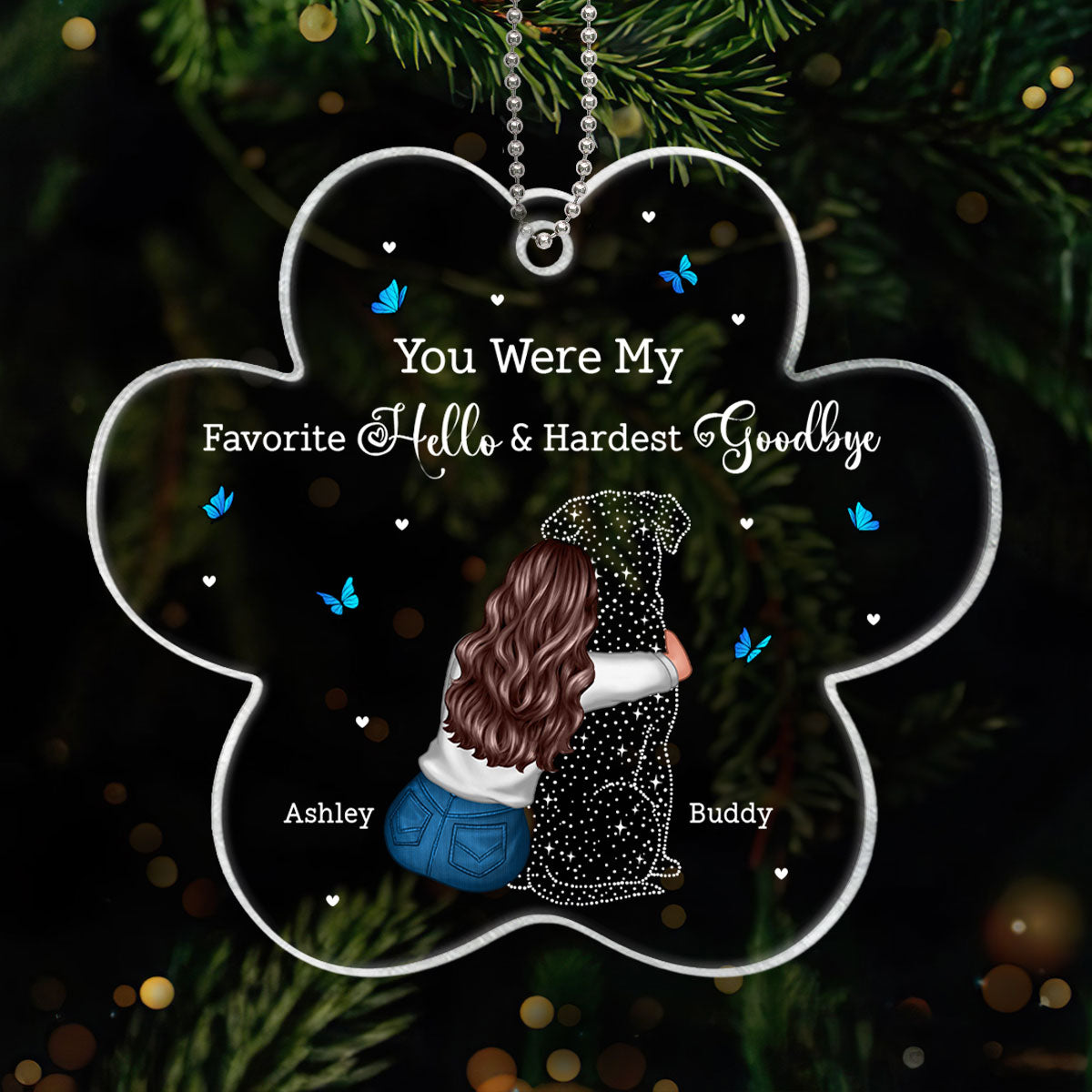 Dog Memorial Sitting Back View Memorial Keepsake Sympathy Gift Personalized Acrylic Ornament