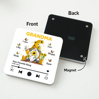 Sunflower Gnome Butterflies Grandma With Grandkids Personalized Music Fridge Magnet, Heartfelt Mother's Day Gift For Mom For Grandma