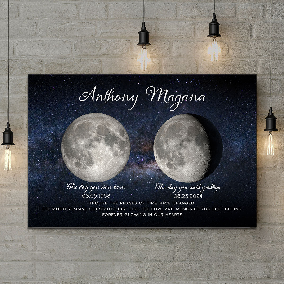 Lost Loved One Moon Phase Art Memorial Sympathy Gift Personalized Canvas