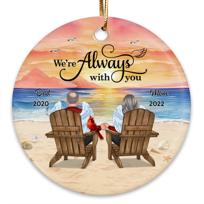 Dad Mom Sitting On Chair At Beach Memorial Keepsake Personalized Circle Ornament
