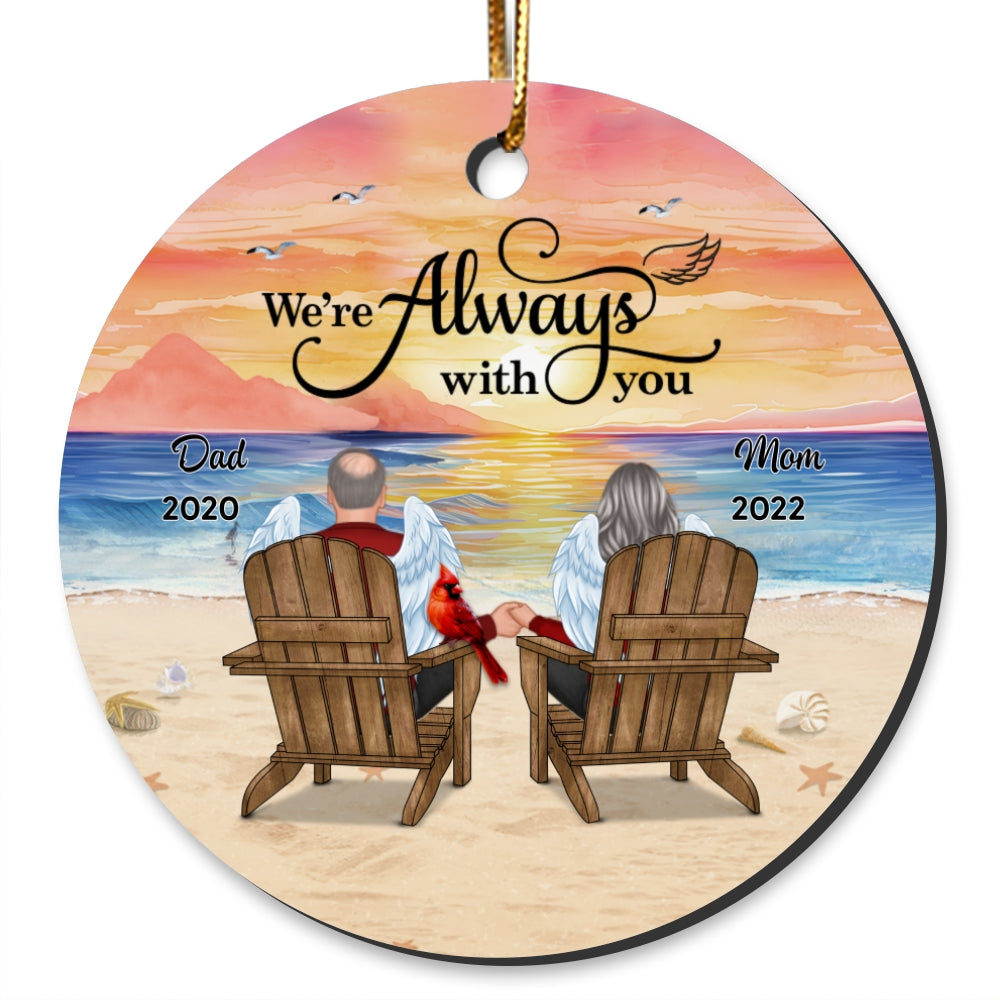 Dad Mom Sitting On Chair At Beach Memorial Keepsake Personalized Circle Ornament