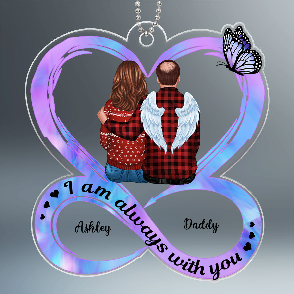 Heart Infinity Family Memorial Sitting Back View Personalized Acrylic Ornament