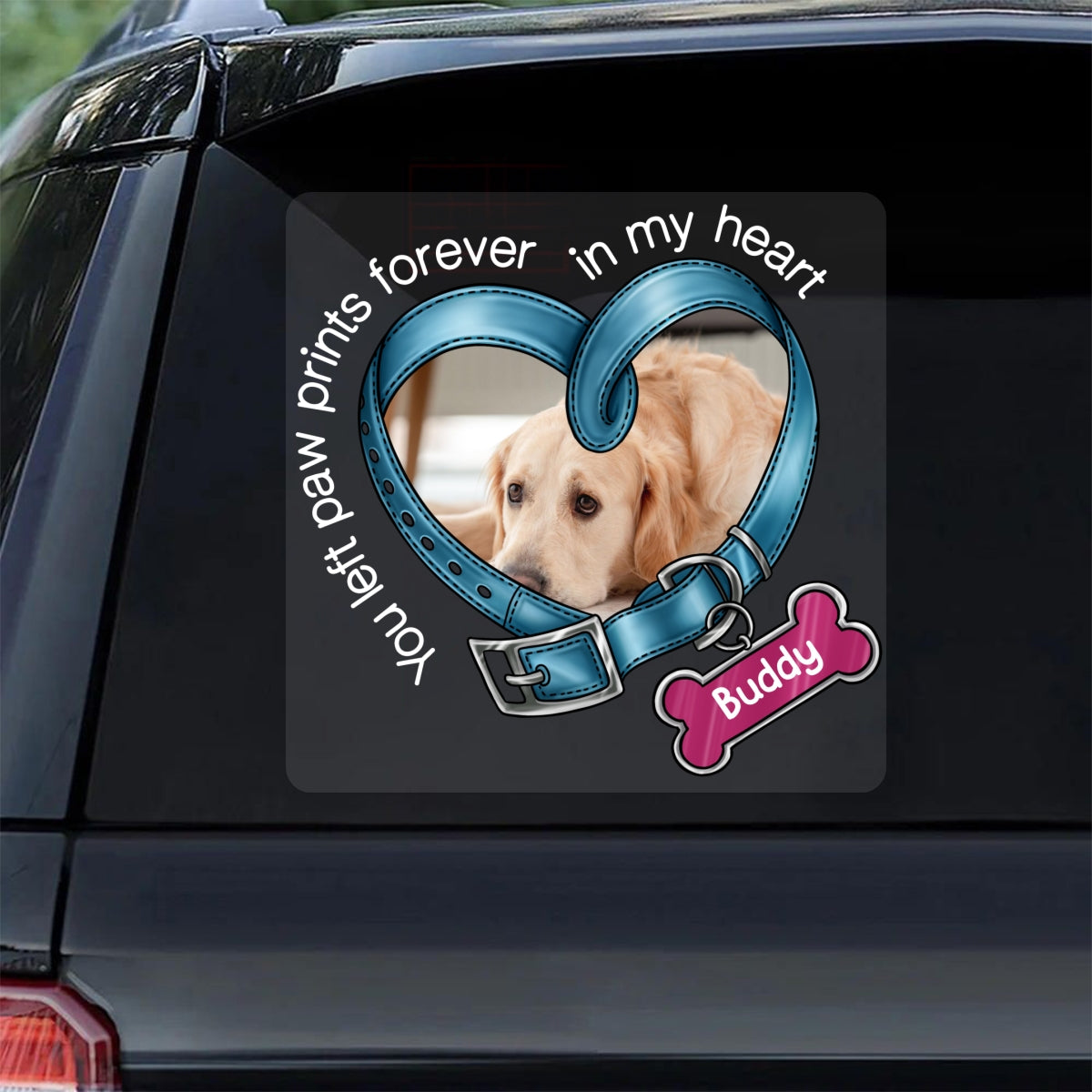 You Left Paw Prints In My Heart Dog Memorial Photo Inserted Sympathy Remembrance Gift Personalized Decal