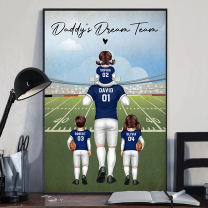 American Football Dad Dream Team Personalized Poster, Coolest Father's Day Gift For Dad, For Grandpa, For Husband