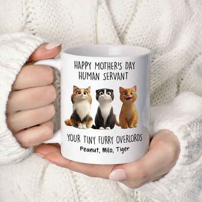 Happy Mother's Day Human Servant Personalized Mug, Funny Gift for Cat Moms