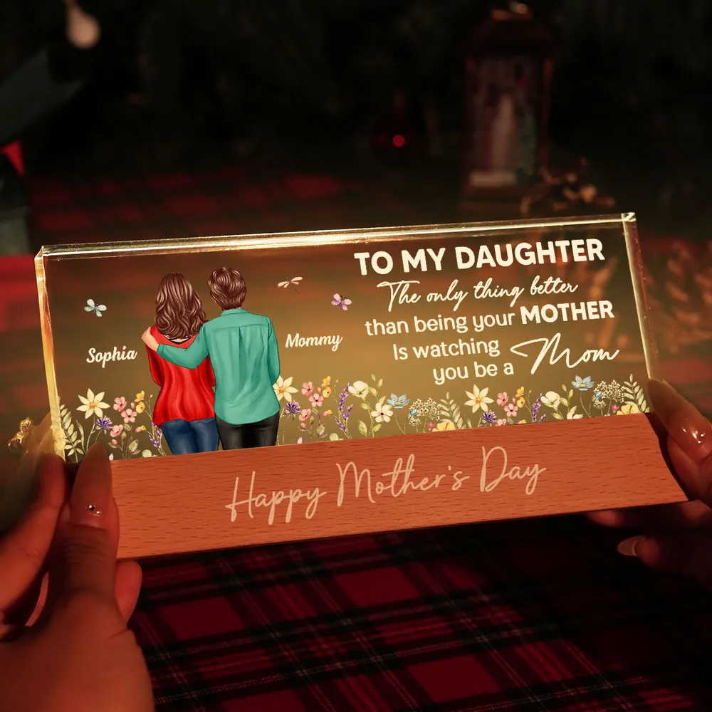 To My Daughter From Mom Happy Mother's Day Floral Personalized Acrylic Block LED Night Light, Mother's Day Gift For Daughter