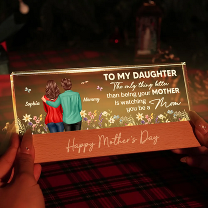 To My Daughter From Mom Happy Mother's Day Floral Personalized Acrylic Block LED Night Light, Mother's Day Gift For Daughter