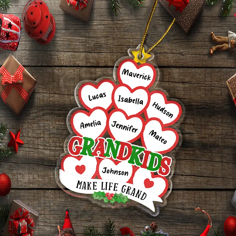 Grandkids Make Life Grand Hearts - Personalized Custom Shaped Acrylic Ornament