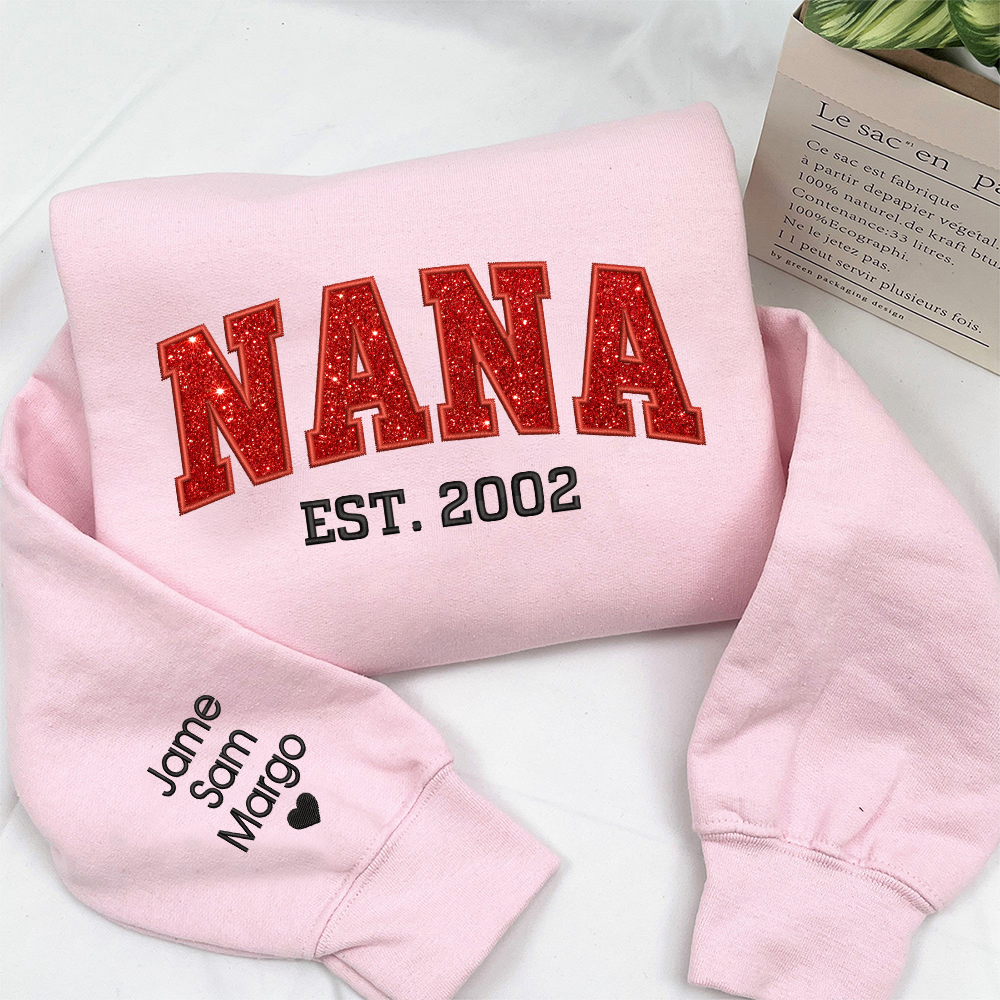 Custom Nana Glitter Embroidered And Kids Sweatshirt