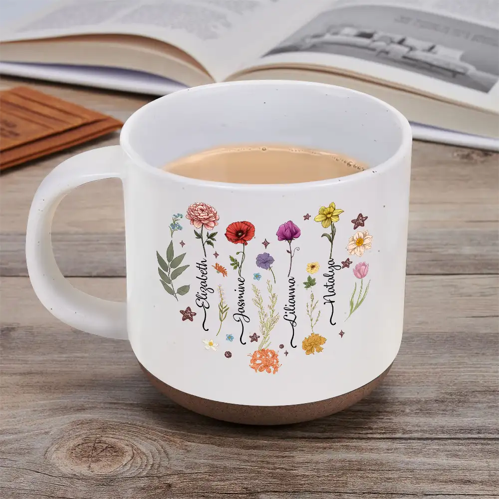 Birth Month Flower Heart - Personalized Pottery Mug
