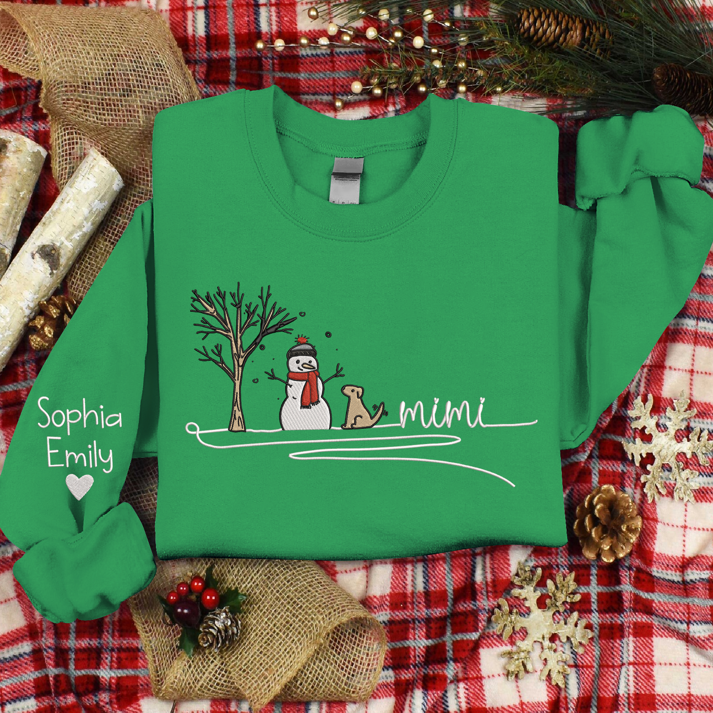 Embroidered Christmas Snowman Sweatshirt, For Grandma And Kids Embroidered Sweatshirt