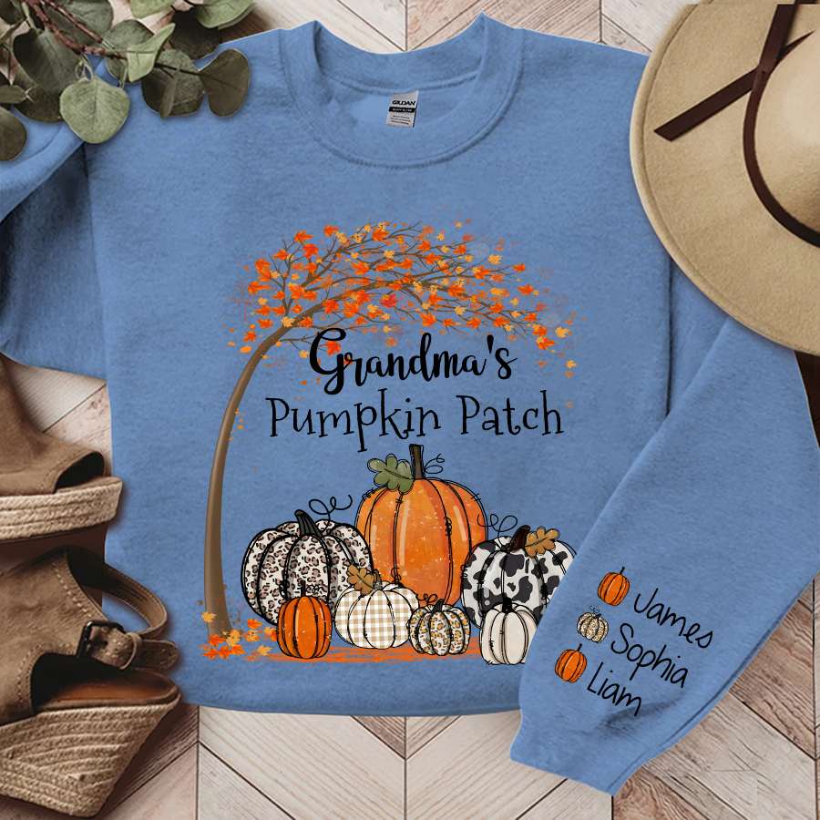 Grandma's Pumpkin Patch Autumn Sweatshirt, Custom Grandma & Kids Fall Autumn, Grandma Gift TH Sweatshirt