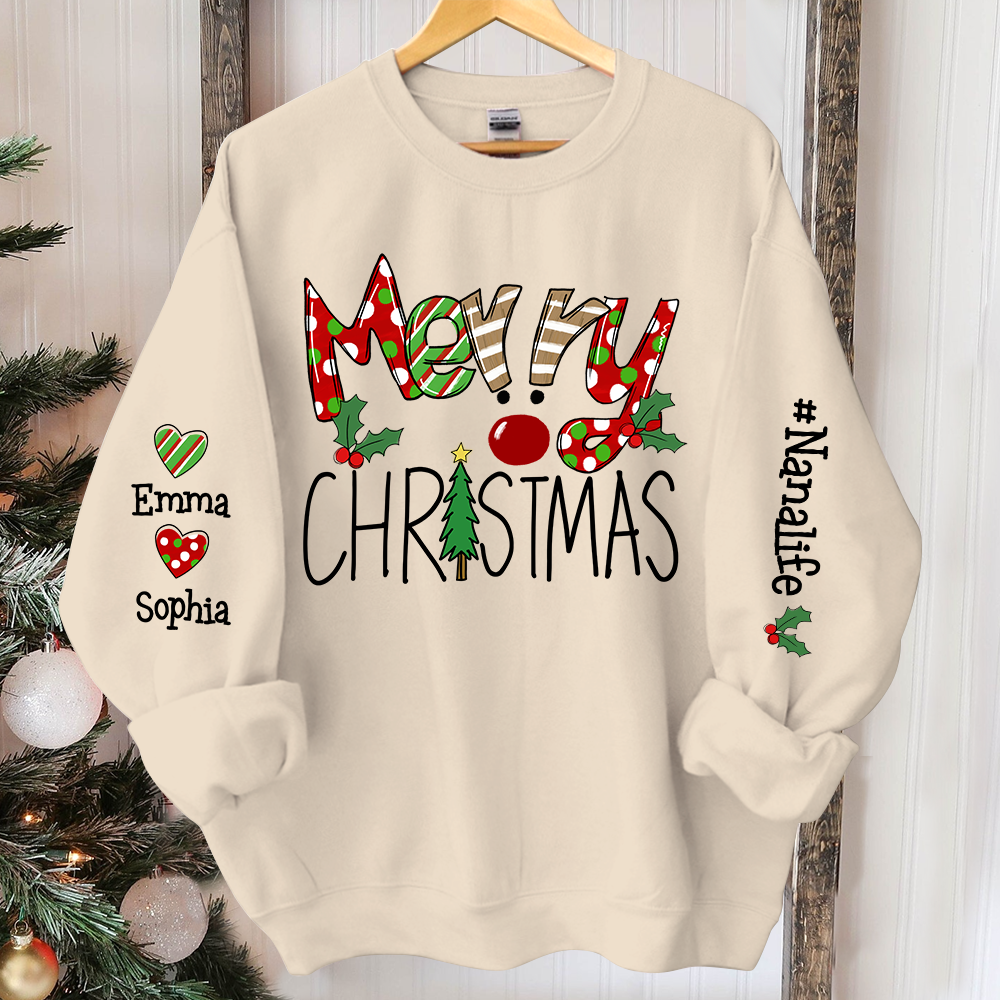 Merry Christmas Sweatshirt, Custom Nana And Kids Christmas, Grandma Gift TH Sweatshirt