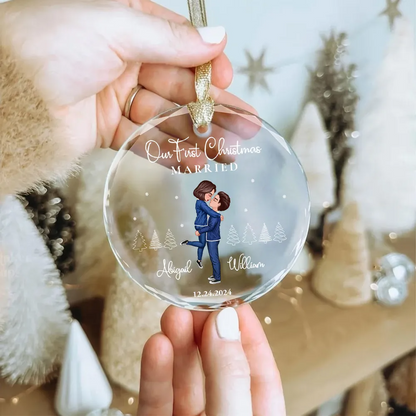 Our First Christmas Engaged Married, Newly Engaged Married Couple Personalized Ornament