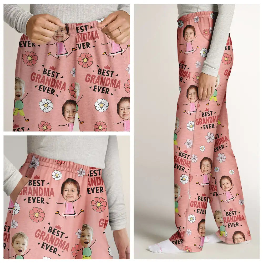 Custom Photo Best Grandma Nana Mom Ever - Personalized Pajama Pants