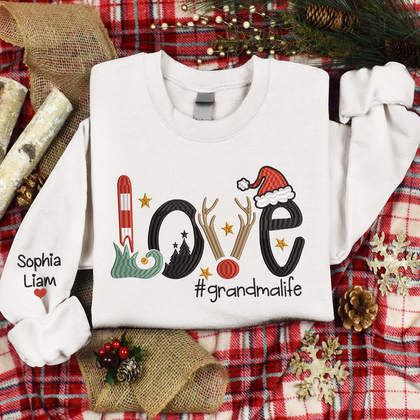 Embroidered Christmas Love Custom Gradma And Kids, Merry Christmas Gift For Grandma