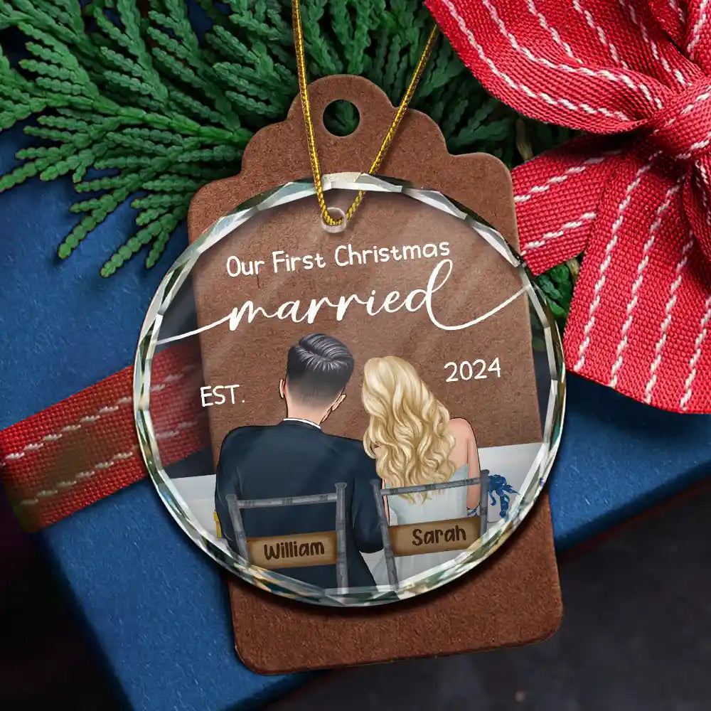 Our First Christmas Married Couples - Personalized Circle Ornament