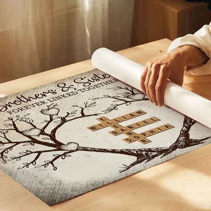 Brothers & Sisters Forever Linked Together Heart Tree Puzzle Crossword Art Personalized Poster, Gift For Brothers, Sisters, Siblings