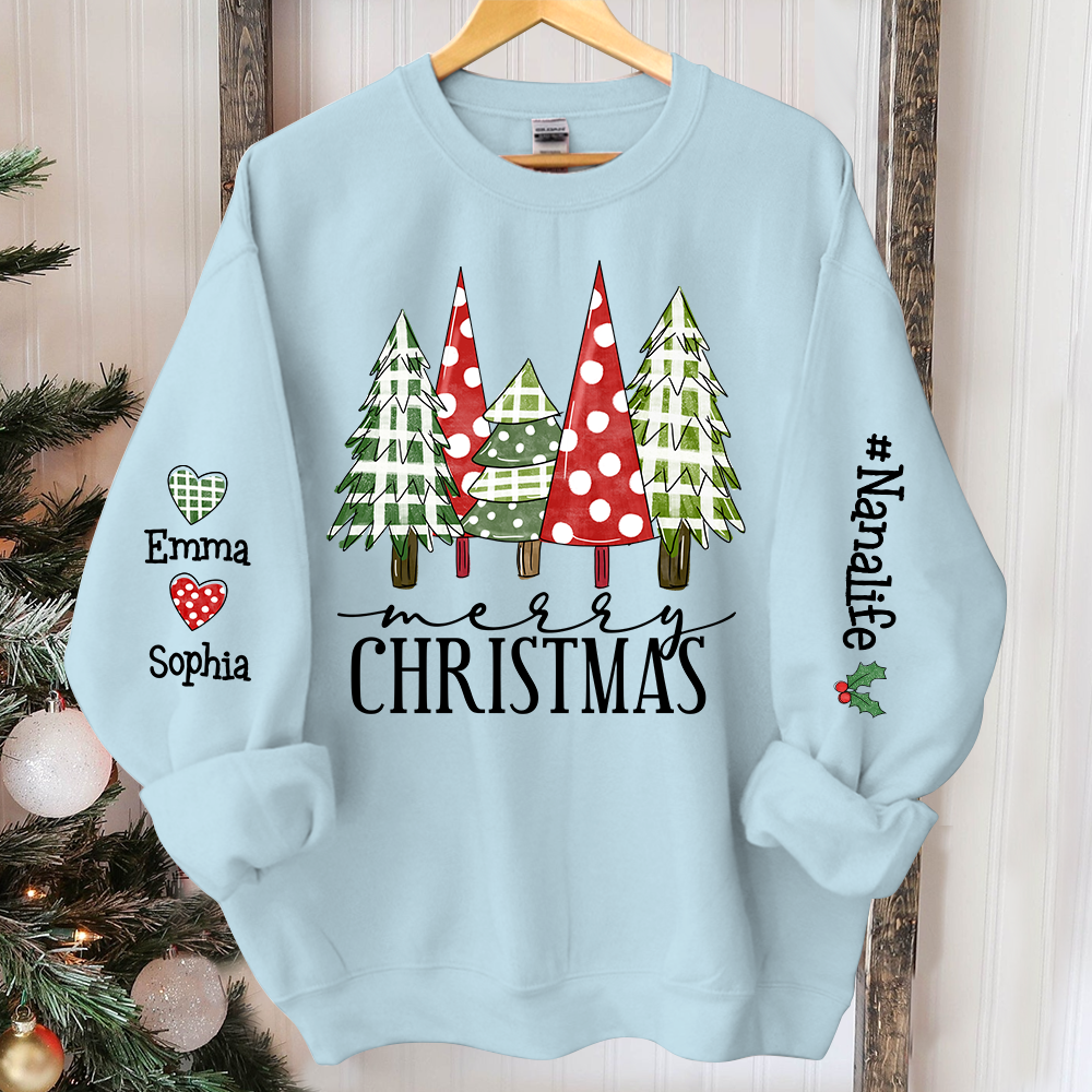 Christmas Tree Sweatshirt, Custom Nana And Kids Merry Christmas, Grandma Gift TH Sweatshirt