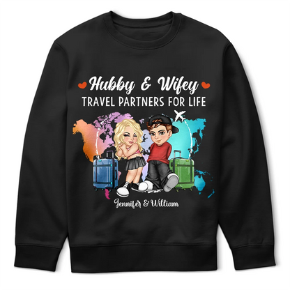 Y2K Couple Hubby & Wifey Travel Partners For Life - Personalized T-Shirt