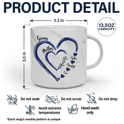 Mom Grandma Sweethearts - Personalized Marble Mug