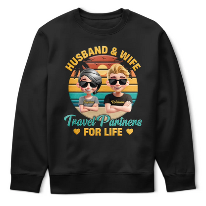 Husband And Wife Travel Partners For Life Traveling Couple - Personalized T Shirt