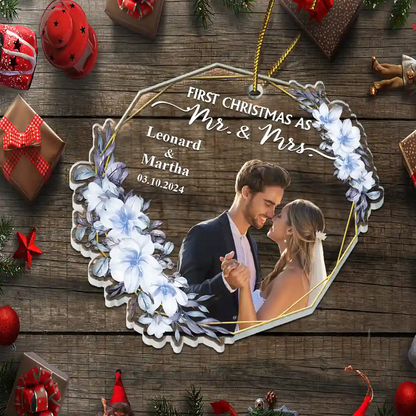 Custom Photo First Christmas Married - Personalized Custom Shaped Acrylic Ornament