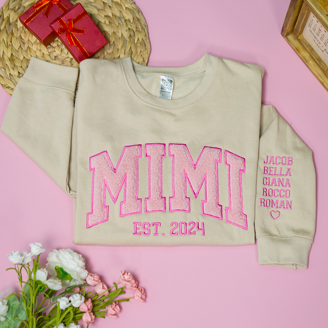 Custom Mimi Sweatshirt - Embroidered MIMI EST. 2024 Pullover, Personalized Grandma Gift with Grandkids' Names, Cozy Christmas Gift for Grandmothers