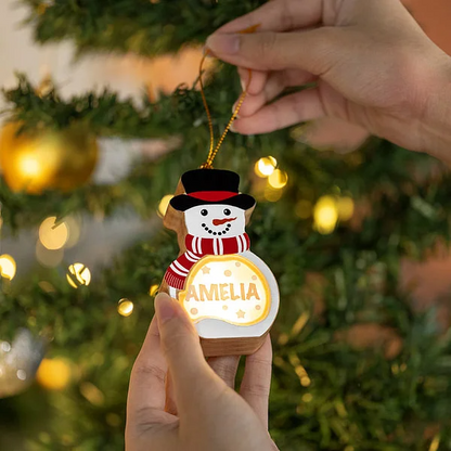 Personalised Cute Snowman LED Light Wooden Ornament with Name Christmas Tree Stocking Decor Winter Holiday Party Favors Gift for Family Kids