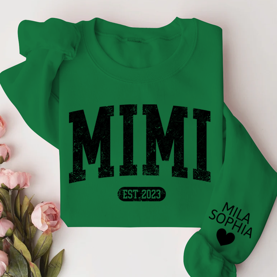 Custom Mimi Nana Grandma Est with Granddaughter and Grandson Names Sweatshirt