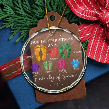 First Christmas As A Family Of Four Footprints - Personalized Circle Ornament