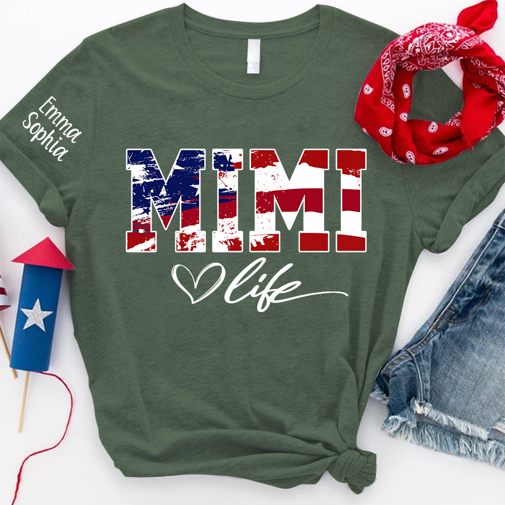 Mimi Life Flag 4th Of July Shirt, Custom Grandma With Kids TH T-Shirt