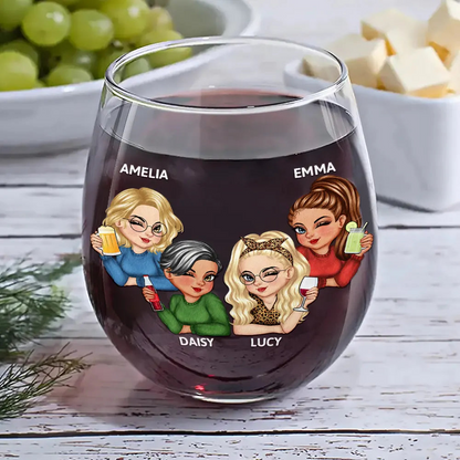 Because Of You I Laugh A Little Harder Besties - Personalized Stemless Wine Glass