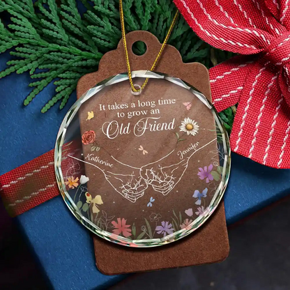 Birth Flower Hands Grow An Old Friend - Personalized Circle Acrylic Ornament