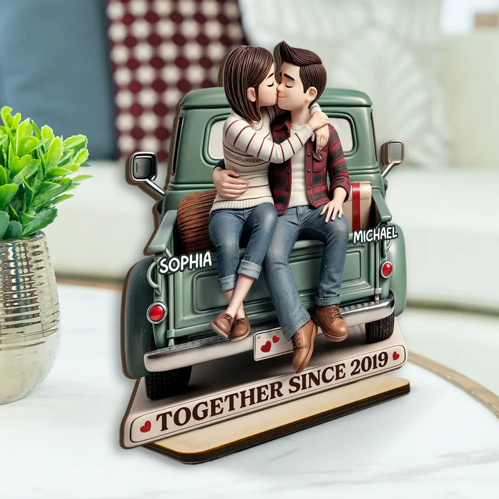 Couple On Truck Personalized Standing Wooden Plaque, Heartfelt Gift For Couple, For Him, For Her, Boyfriend, Girlfriend, Husband, Wife