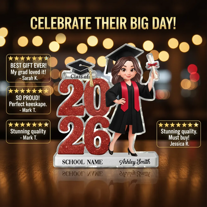 Class Of 2026 2027 Senior 2D Flat - Personalized Acrylic Block Plaque - Graduation Gift For Graduates, Daughter