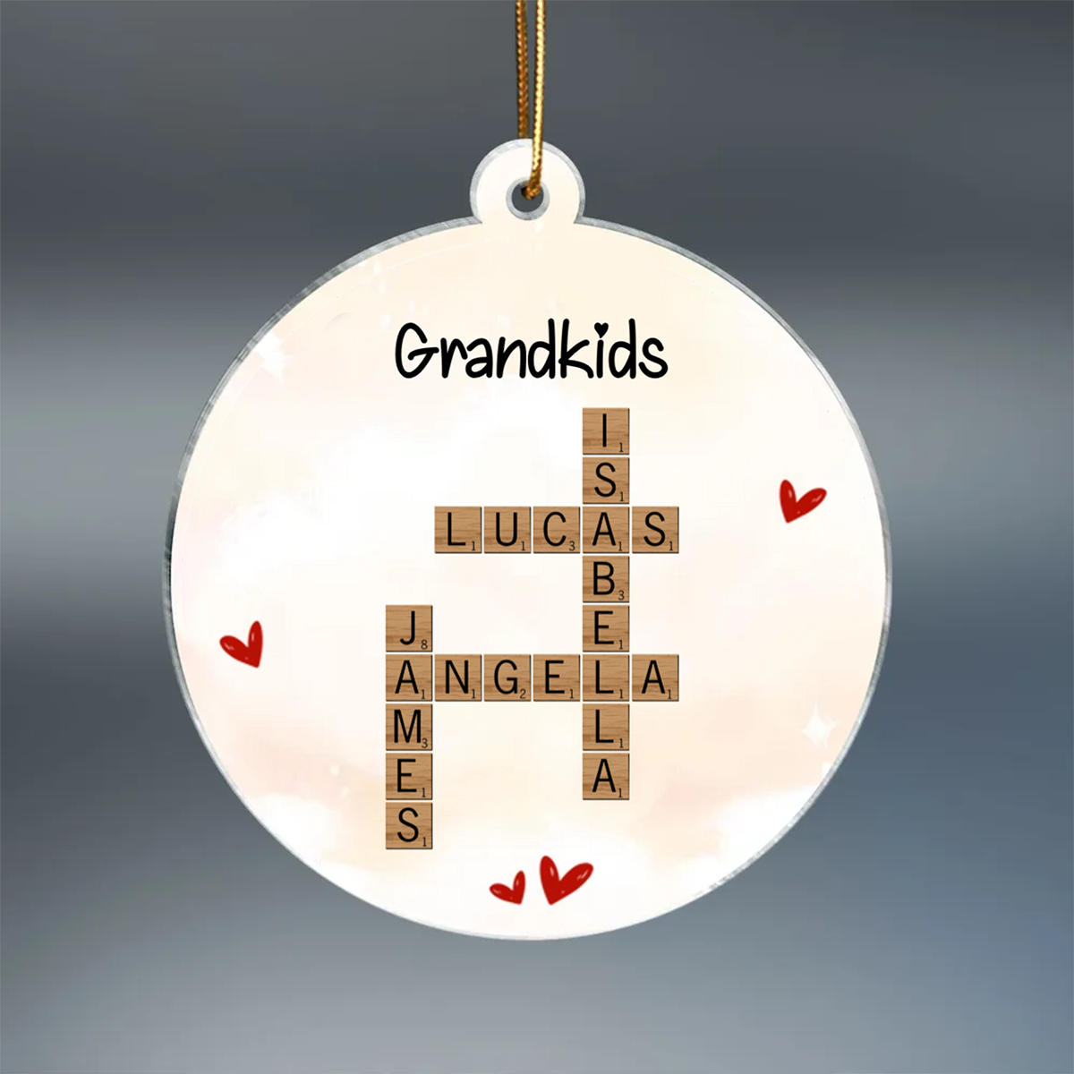 Grandkids Unique Crossword Art Puzzle Personalized Acrylic Ornament, Gift For Grandma Grandparents