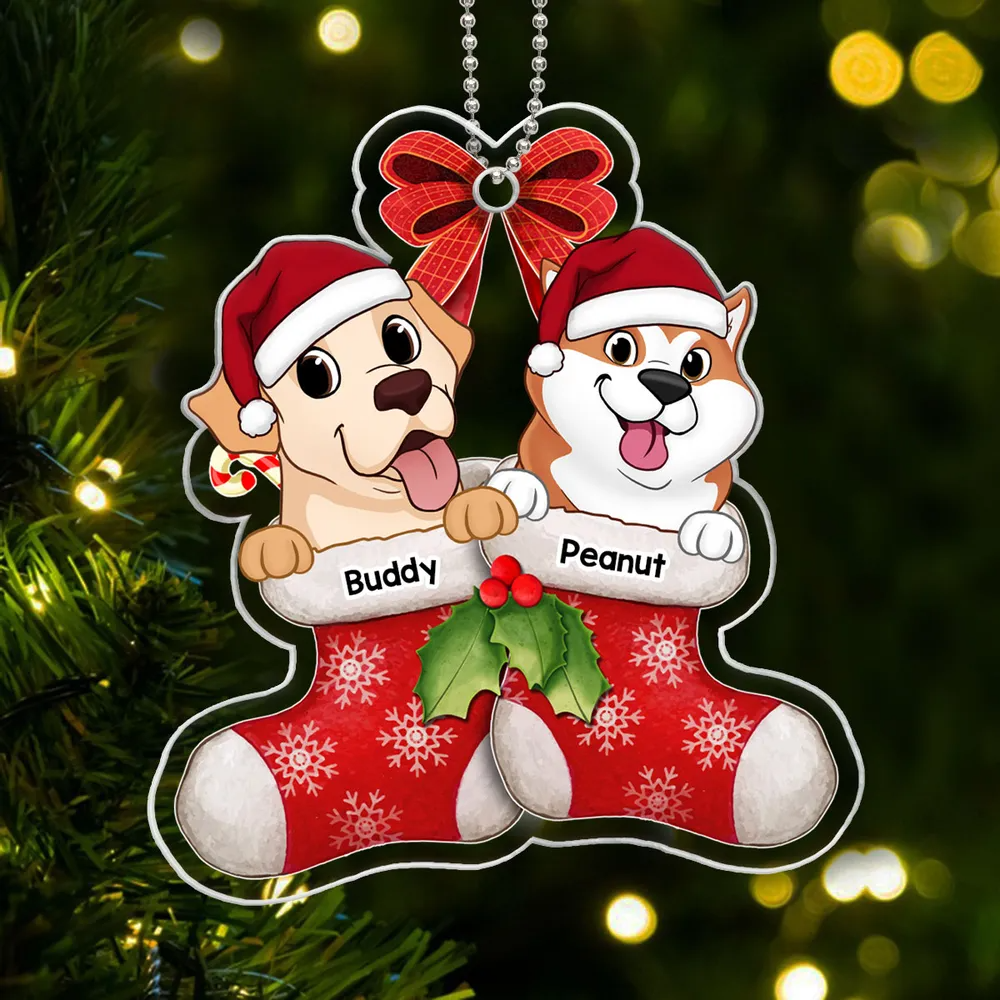 Cute Dogs On Christmas Stockings Personalized Acrylic Ornament