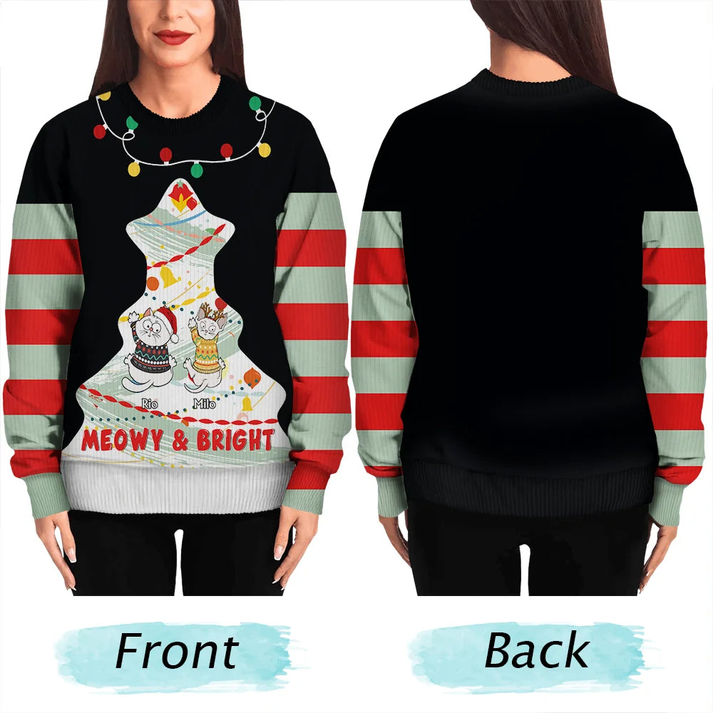 Cat Climbing Christmas Tree - Personalized Unisex Ugly Sweater