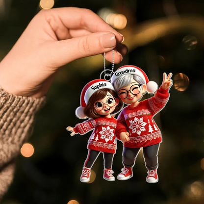 3D Effect Happy Christmas Grandma Grandkids Personalized Acrylic Ornament, Gift For Granddaughter