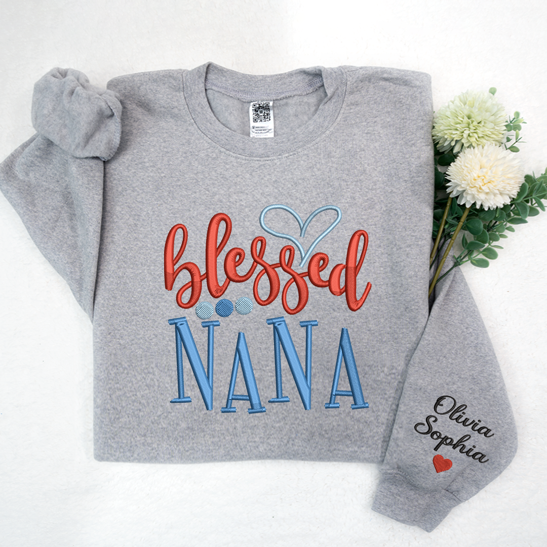 Embroidery Design Heart Blessed Nana And Kids, For  Give Grandma