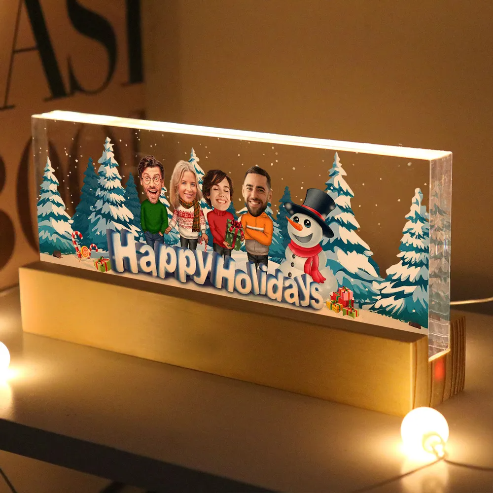 Happy Holiday Funny Family, Custom Photo, Personalized Family Photo Acrylic Block LED Night Light, Family Keepsake