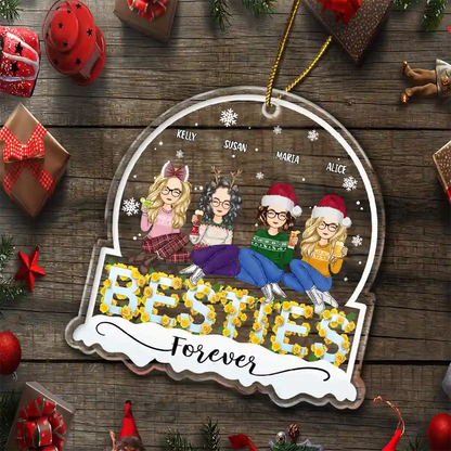 Besties Forever Yellow Rose Christmas - Personalized Custom Shaped Acrylic Ornament