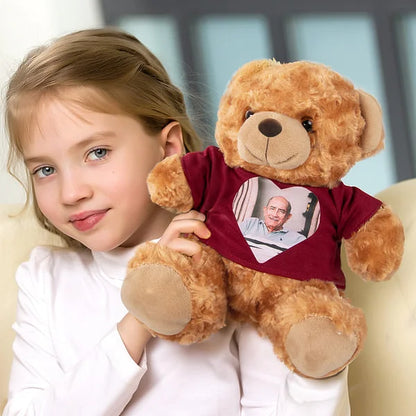 Personalised Cute Plush Stuffed Memory Bear with Heart Photo Shirt or Hoodie Memorial Anniversary Gift for Family Friend